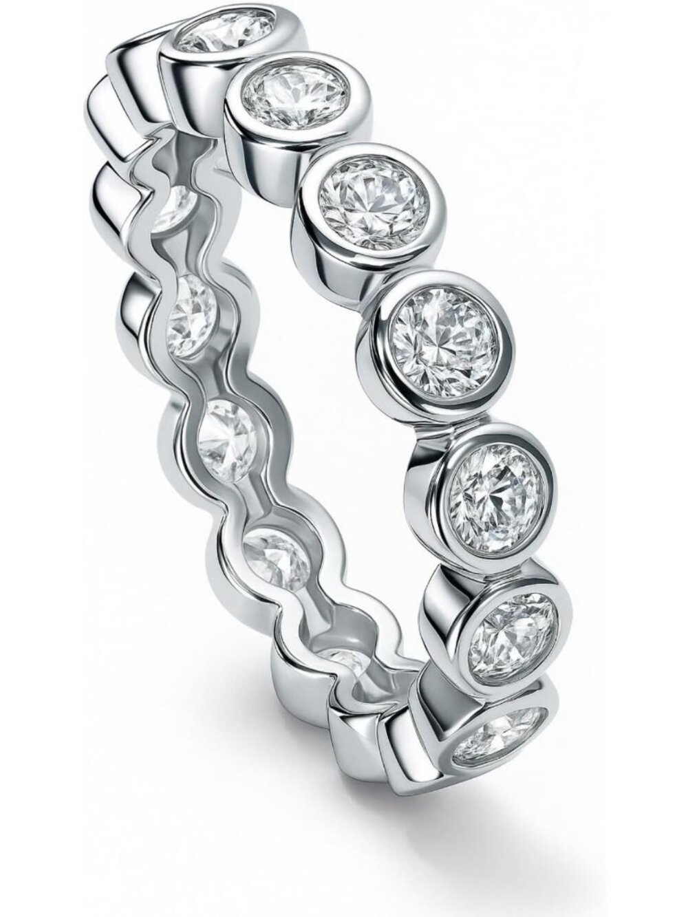 Elegant Sterling Silver CZ Bubble Wedding Ring, Bezel Set Round Cut Eternity